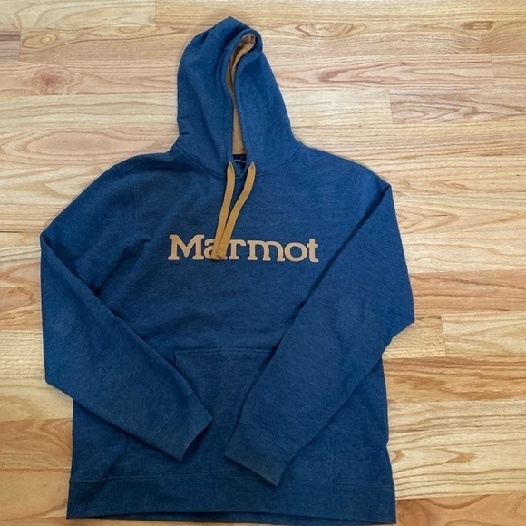 Marmot Tops - Marmot Women’s Graphic Hoody Sweatshirt outdoors Hiking Camping Warm Blue/Gold L